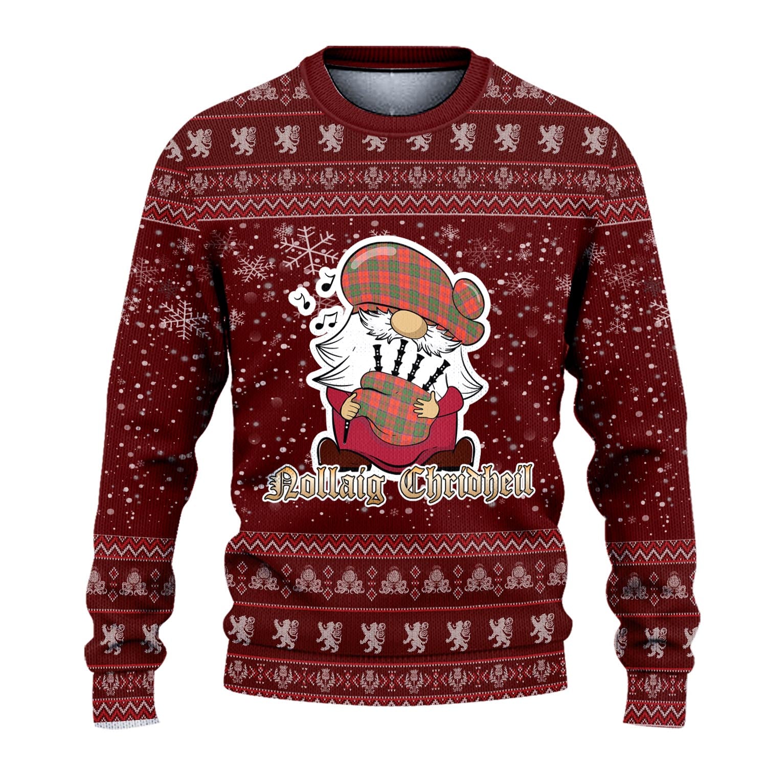 Grant Ancient Clan Christmas Family Knitted Sweater with Funny Gnome Playing Bagpipes - Tartanvibesclothing