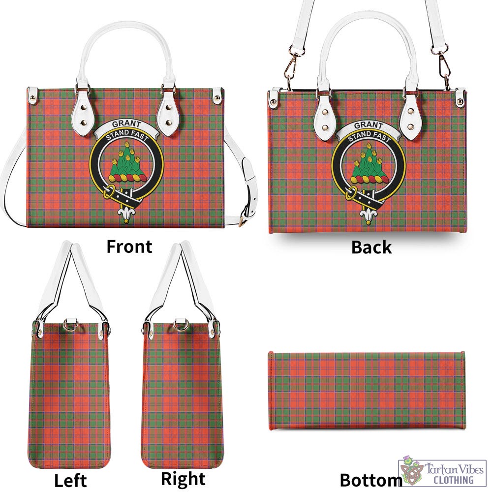 Tartan Vibes Clothing Grant Ancient Tartan Luxury Leather Handbags with Family Crest