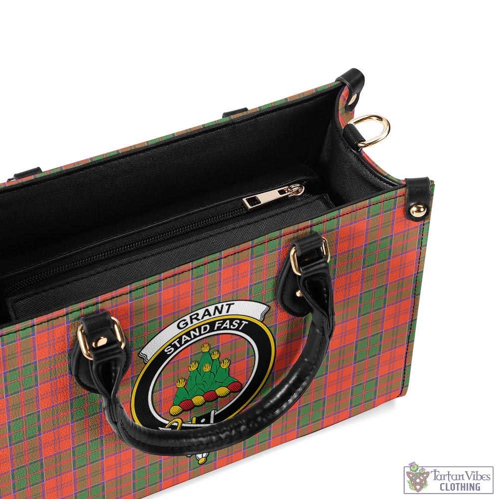 Tartan Vibes Clothing Grant Ancient Tartan Luxury Leather Handbags with Family Crest