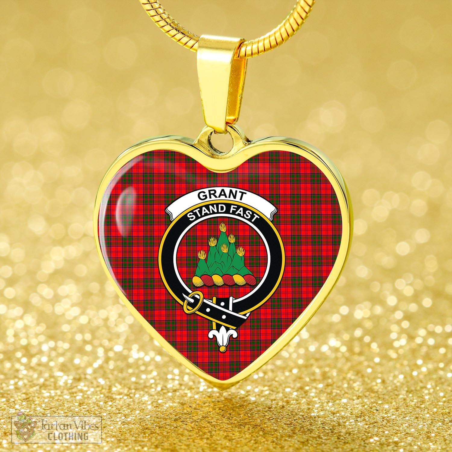 Tartan Vibes Clothing Grant Modern Tartan Heart Necklace with Family Crest