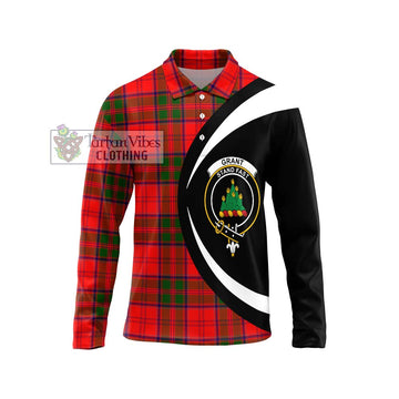 Grant Modern Tartan Long Sleeve Polo Shirt with Family Crest Circle Style