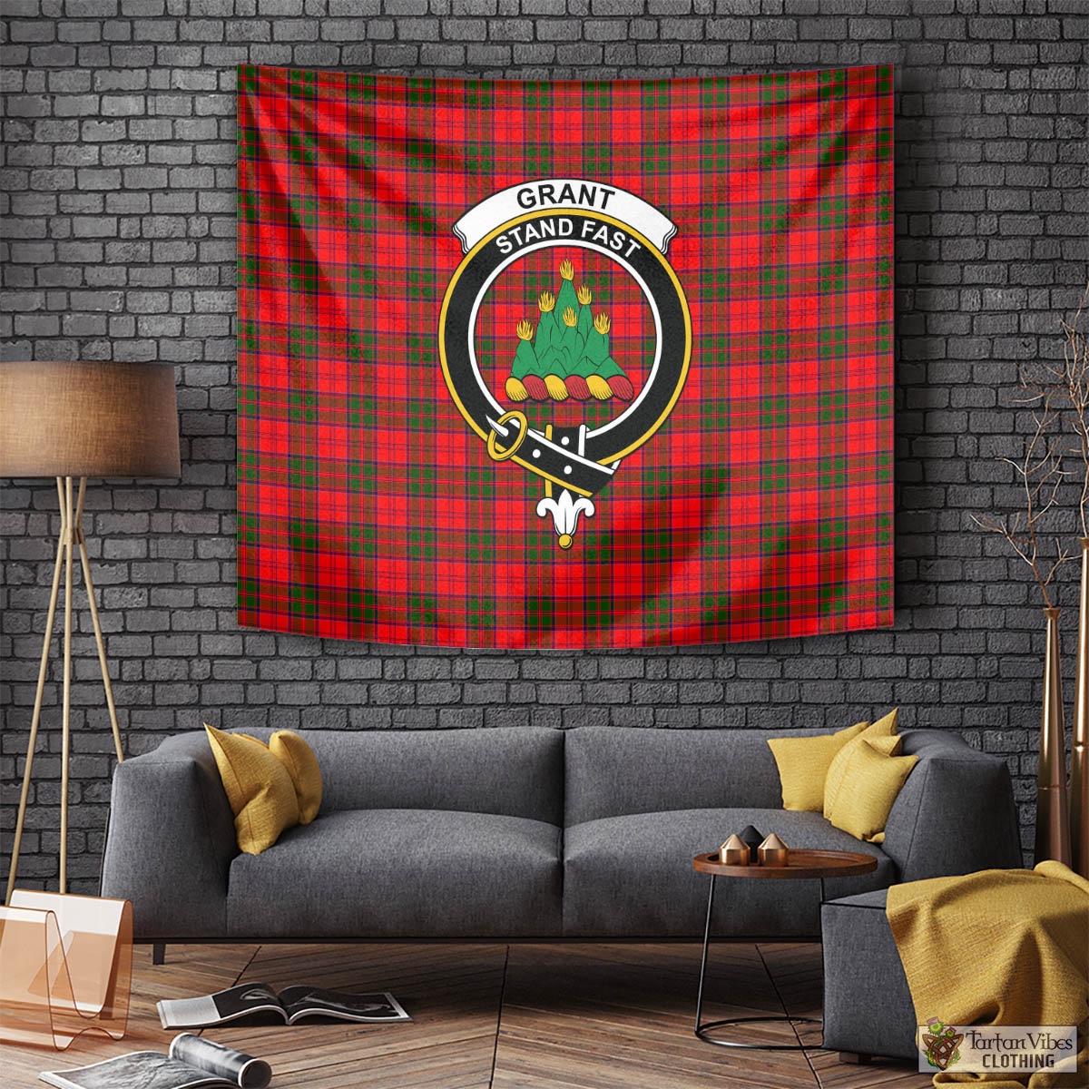 Tartan Vibes Clothing Grant Modern Tartan Tapestry Wall Hanging and Home Decor for Room with Family Crest