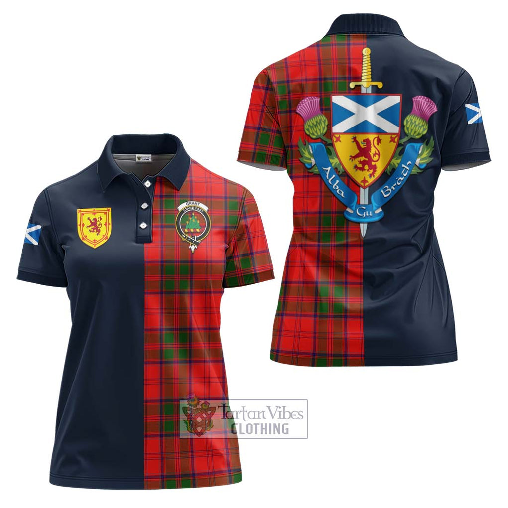 Tartan Vibes Clothing Grant Modern Tartan Women's Polo Shirt with Scottish Lion Royal Arm Half Style