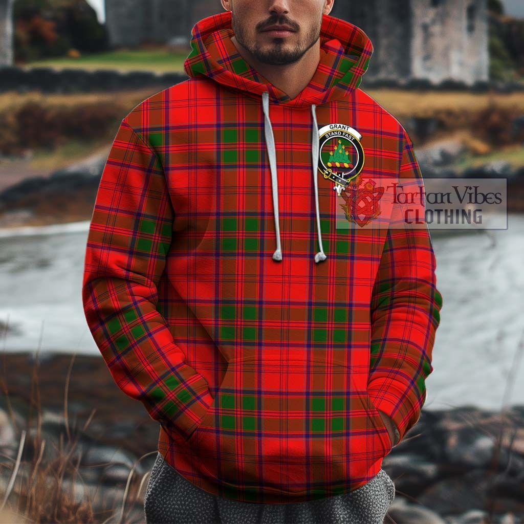 Tartan Vibes Clothing Grant Modern Tartan Cotton Hoodie with Family Crest