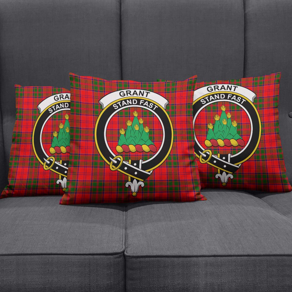 Grant Modern Tartan Pillow Cover with Family Crest Square Pillow Cover - Tartanvibesclothing