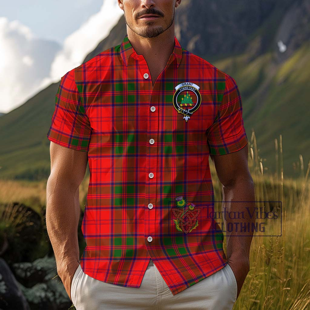 Grant Modern Tartan Cotton Hawaiian Shirt with Family Crest Adult - Tartan Vibes Clothing