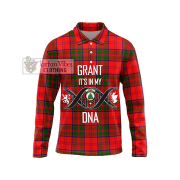 Grant Modern Tartan Long Sleeve Polo Shirt with Family Crest DNA In Me Style