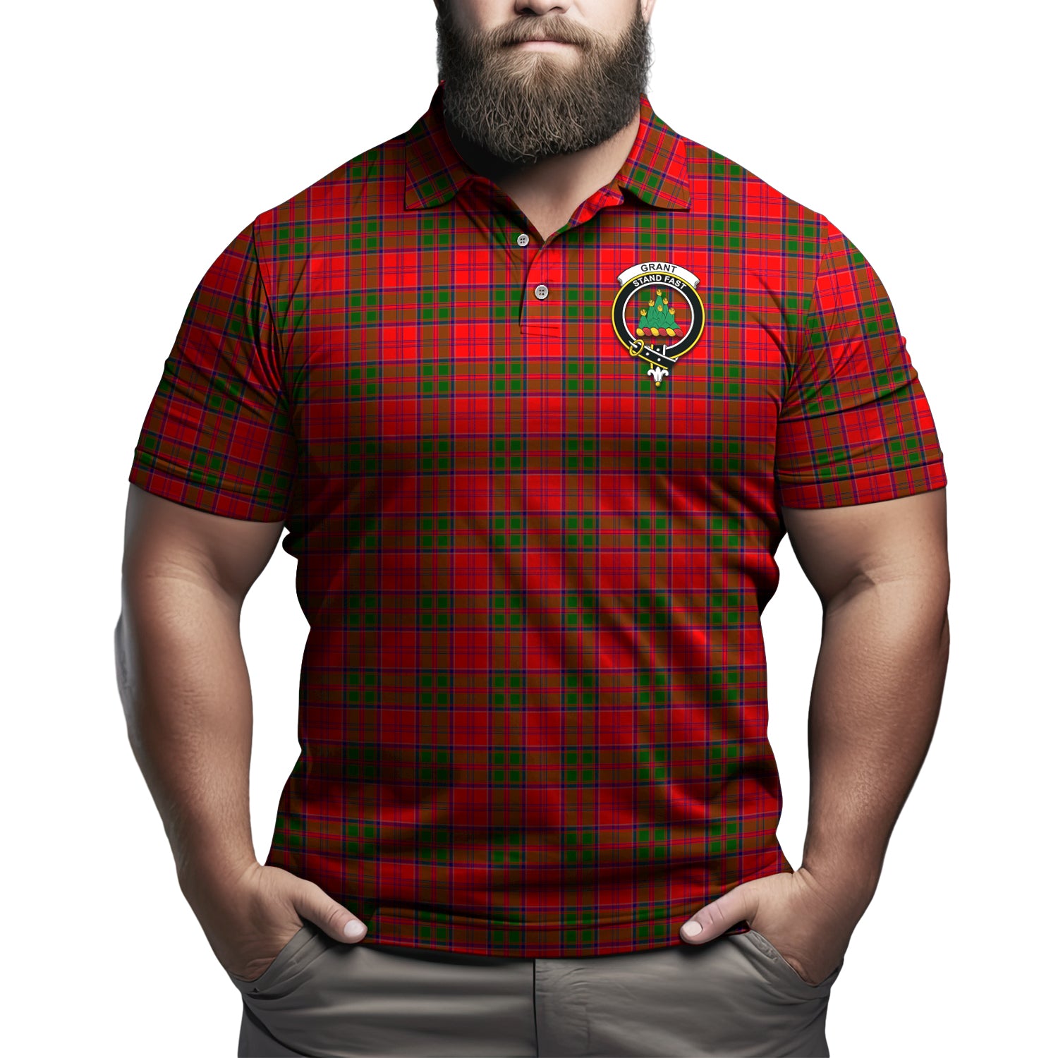 Grant Modern Tartan Men's Polo Shirt with Family Crest Kid - Tartan Vibes Clothing