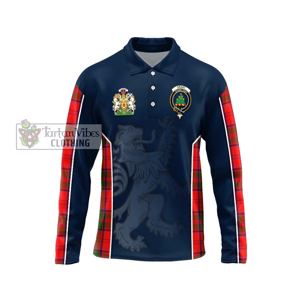 Grant Modern Tartan Long Sleeve Polo Shirt with Family Crest and Lion Rampant Vibes Sport Style Unisex - Tartan Vibes Clothing