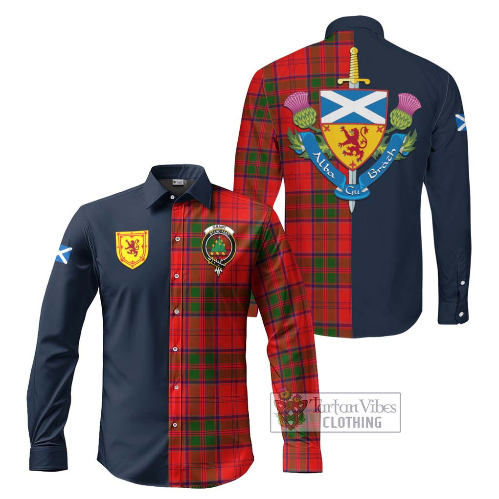 Tartan Vibes Clothing Grant Modern Tartan Long Sleeve Button Shirt with Scottish Lion Royal Arm Half Style