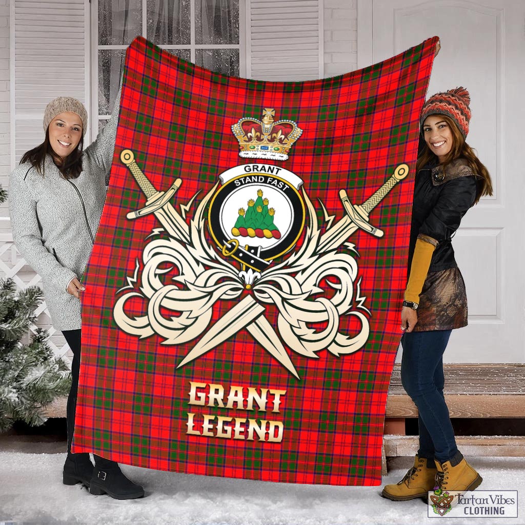 Tartan Vibes Clothing Grant Modern Tartan Blanket with Clan Crest and the Golden Sword of Courageous Legacy