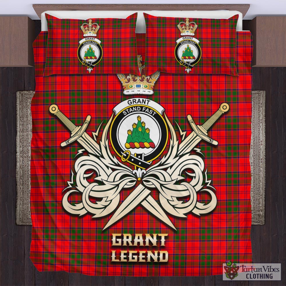 Tartan Vibes Clothing Grant Modern Tartan Bedding Set with Clan Crest and the Golden Sword of Courageous Legacy