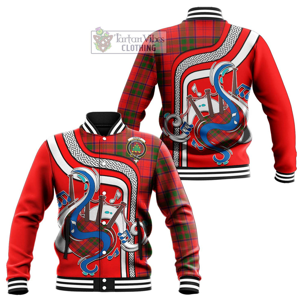 Tartan Vibes Clothing Grant Modern Tartan Baseball Jacket with Epic Bagpipe Style