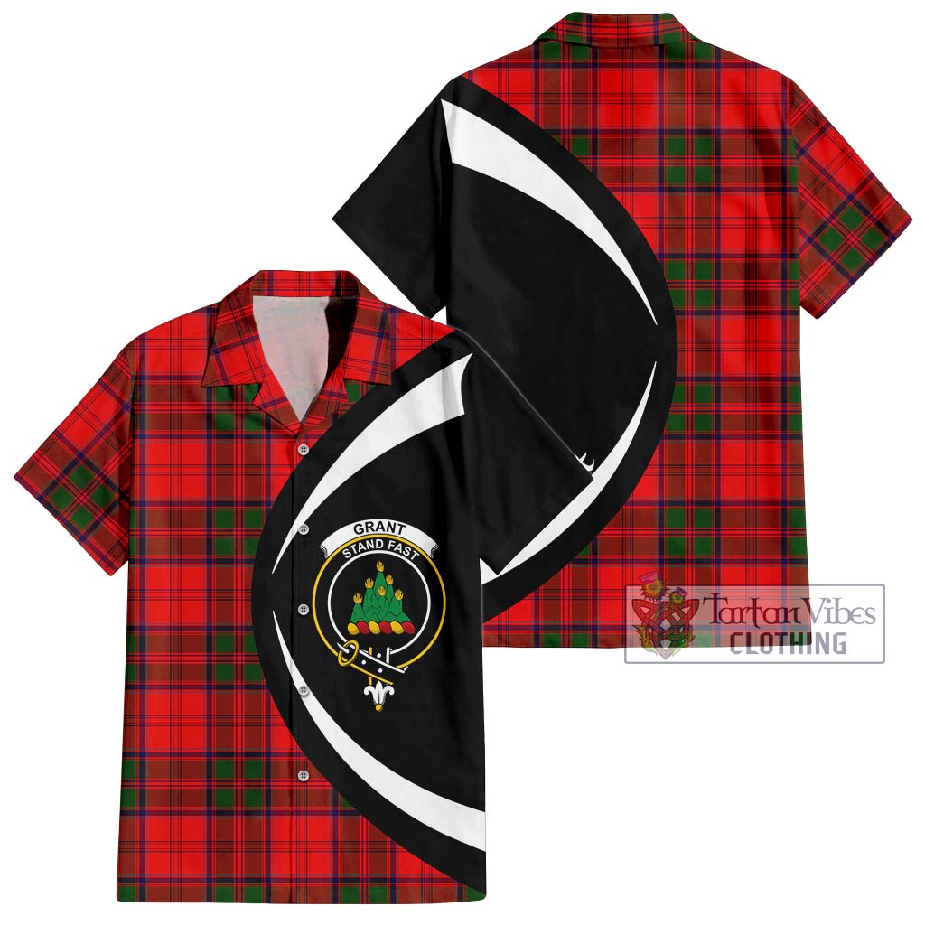 Grant Modern Tartan Short Sleeve Button Up with Family Crest Circle Style Kid - Tartan Vibes Clothing