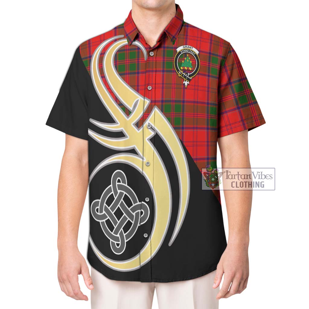 Grant Modern Tartan Short Sleeve Button Shirt with Family Crest and Celtic Symbol Style Kid - Tartan Vibes Clothing