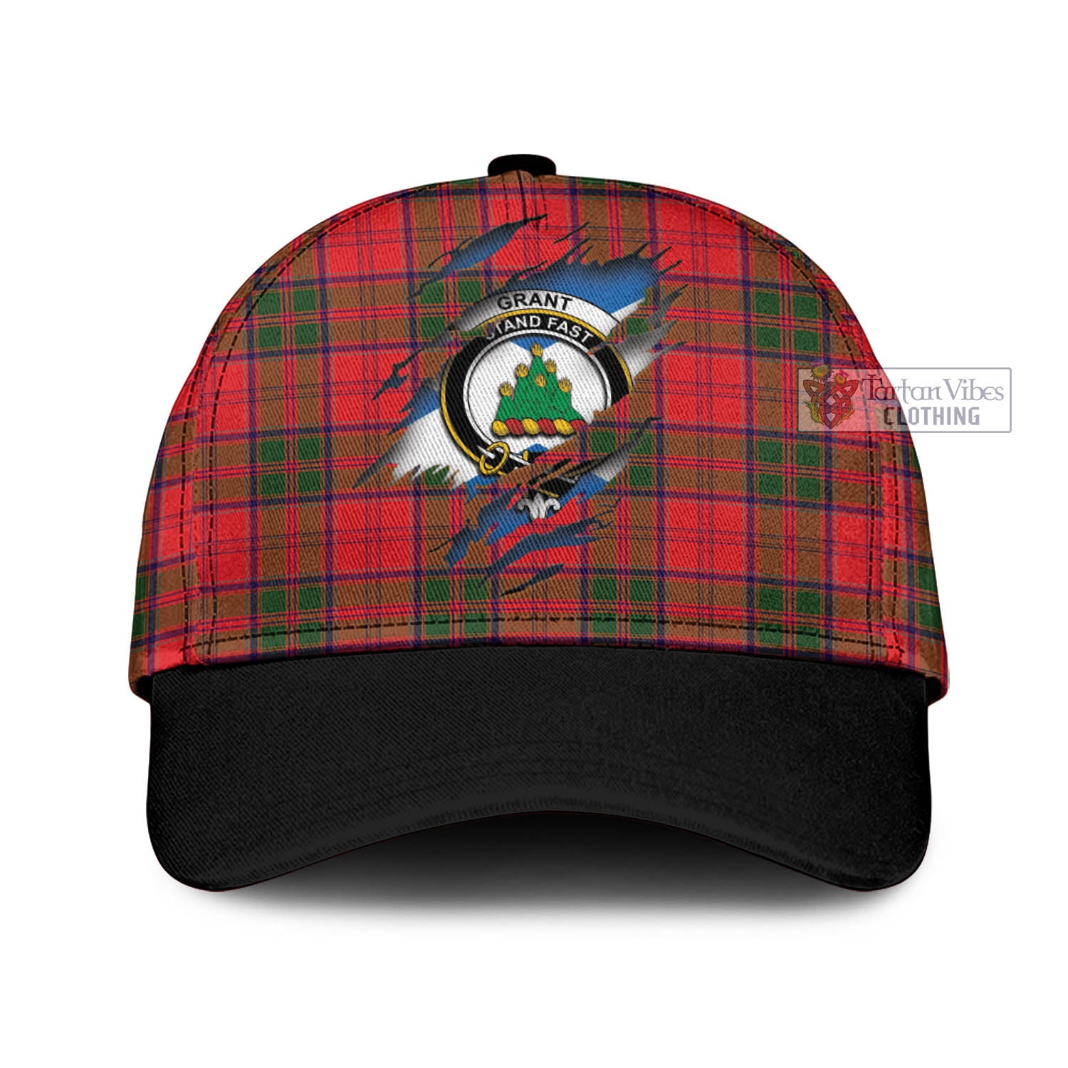 Tartan Vibes Clothing Grant Modern Tartan Classic Cap with Family Crest In Me Style