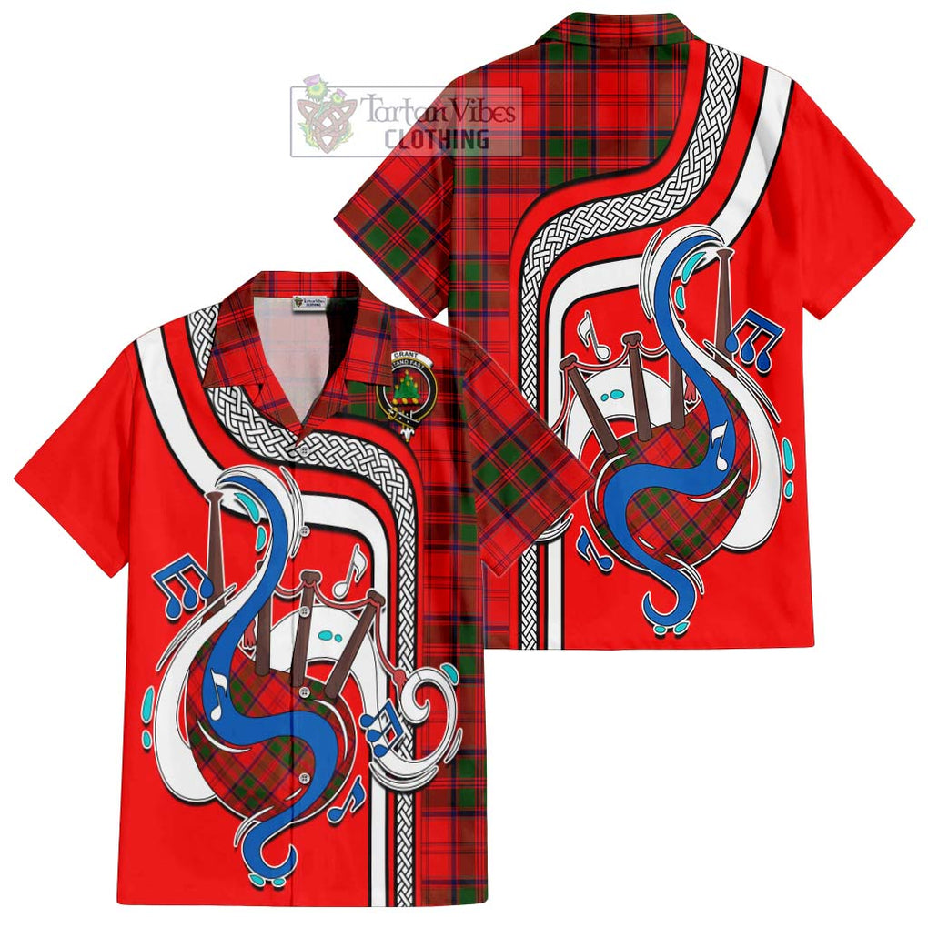 Grant Modern Tartan Short Sleeve Button Shirt with Epic Bagpipe Style Kid - Tartanvibesclothing Shop