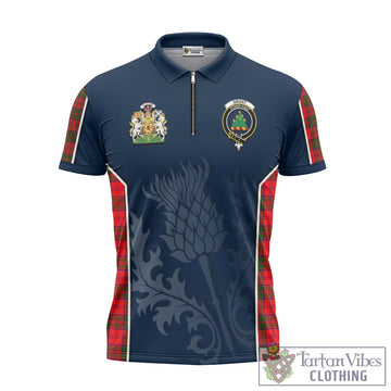 Grant Modern Tartan Zipper Polo Shirt with Family Crest and Scottish Thistle Vibes Sport Style