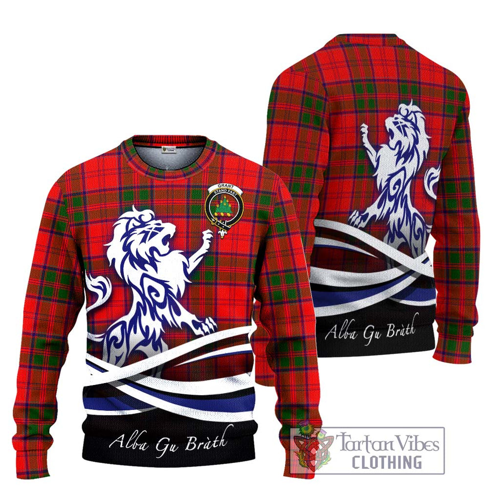 Grant Modern Tartan Knitted Sweater with Alba Gu Brath Regal Lion Emblem Unisex - Tartanvibesclothing Shop