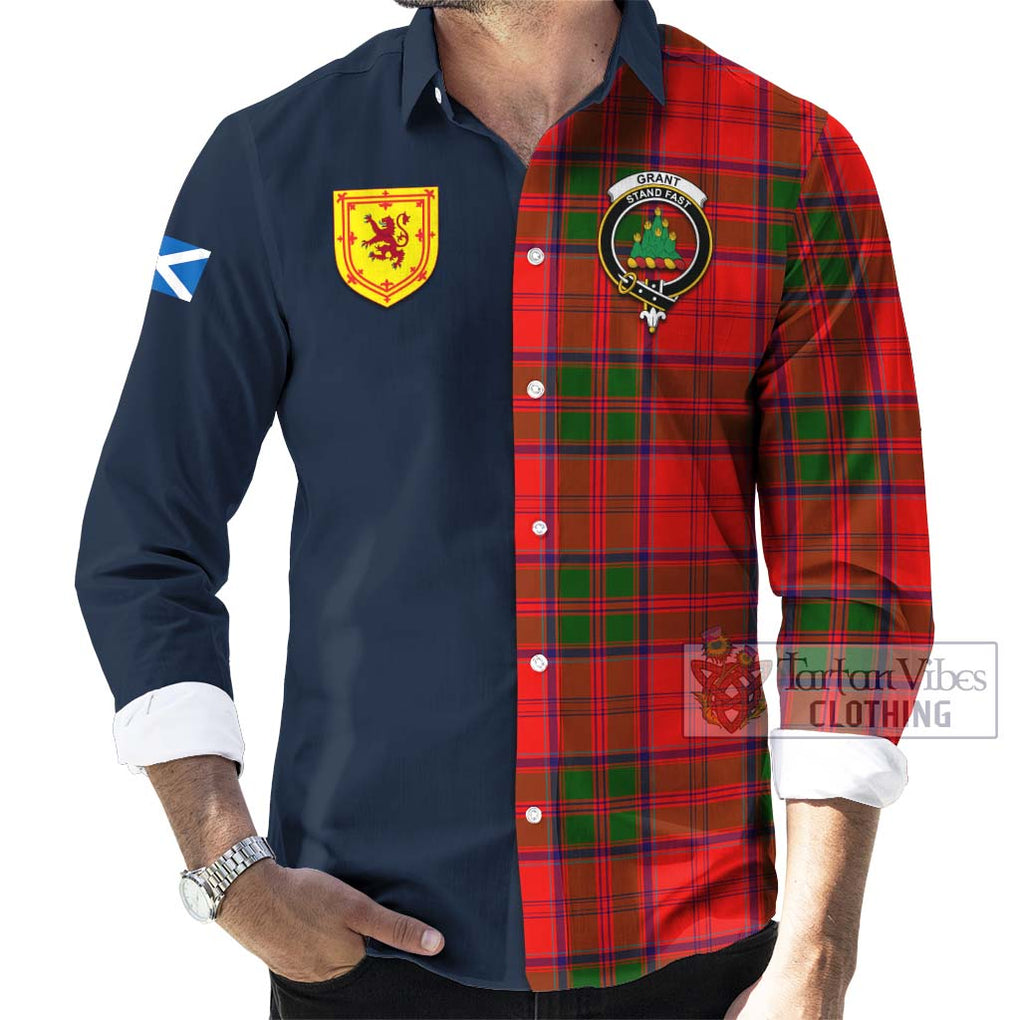 Tartan Vibes Clothing Grant Modern Tartan Long Sleeve Button Shirt with Scottish Lion Royal Arm Half Style