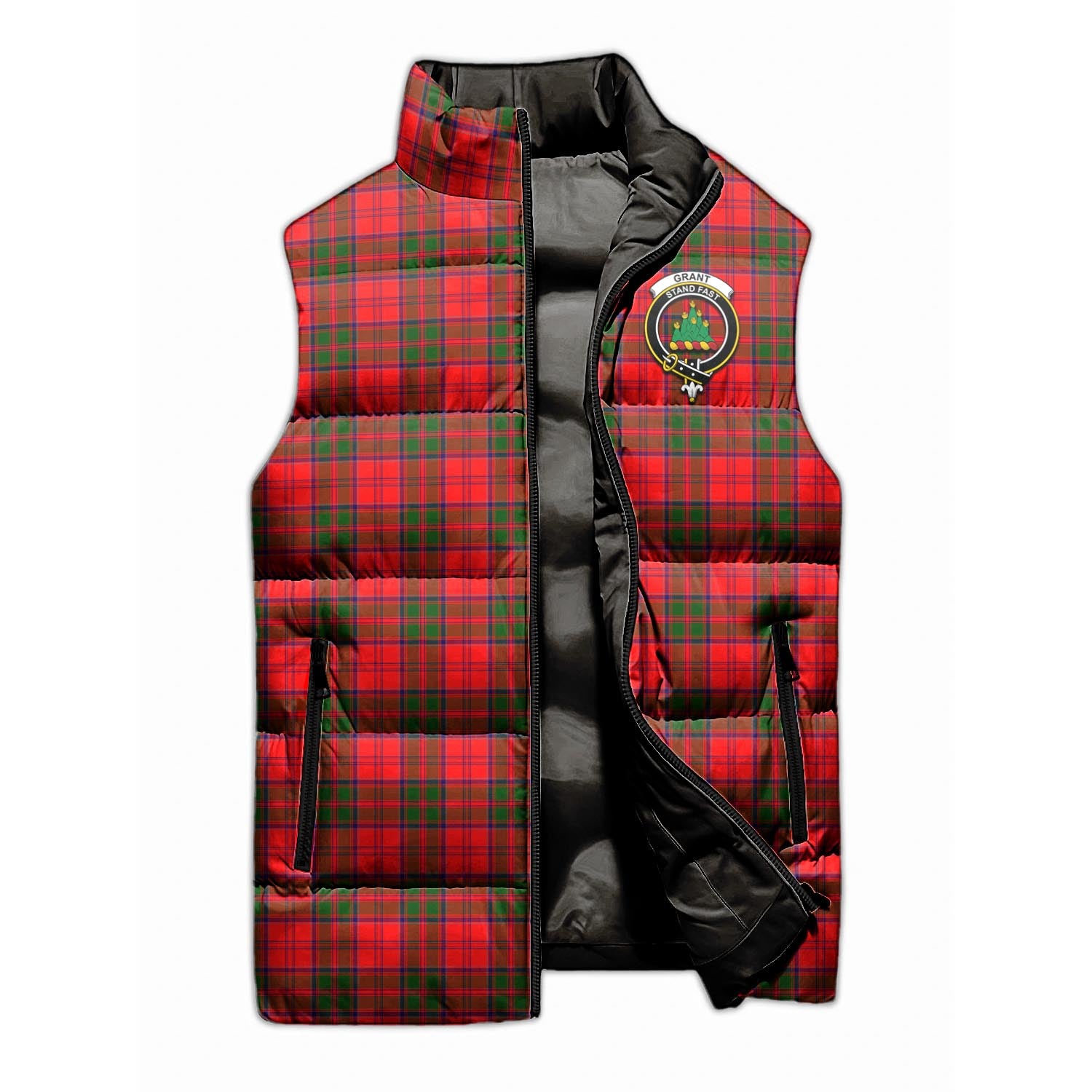 Grant Modern Tartan Sleeveless Puffer Jacket with Family Crest - Tartanvibesclothing