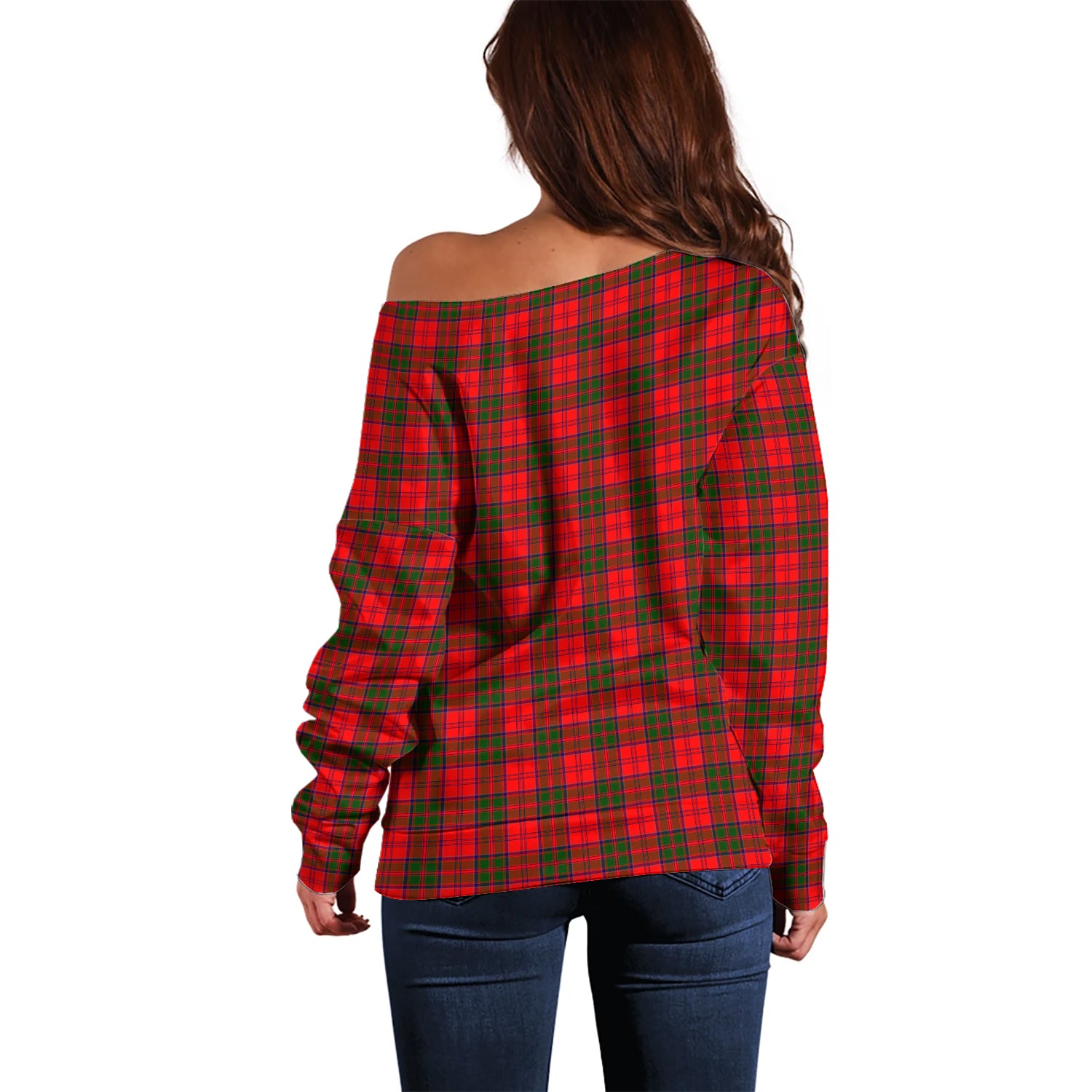 Grant Modern Tartan Off Shoulder Women Sweater with Family Crest - Tartanvibesclothing