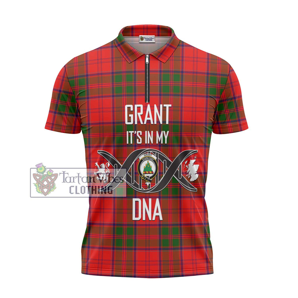 Grant Modern Tartan Zipper Polo Shirt with Family Crest DNA In Me Style - Tartanvibesclothing Shop