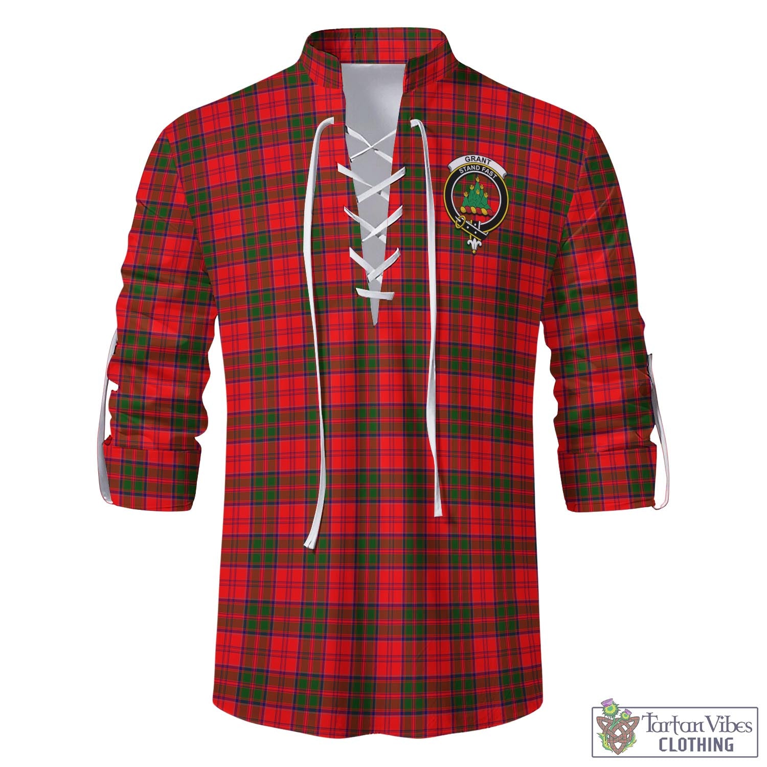 Tartan Vibes Clothing Grant Modern Tartan Men's Scottish Traditional Jacobite Ghillie Kilt Shirt with Family Crest