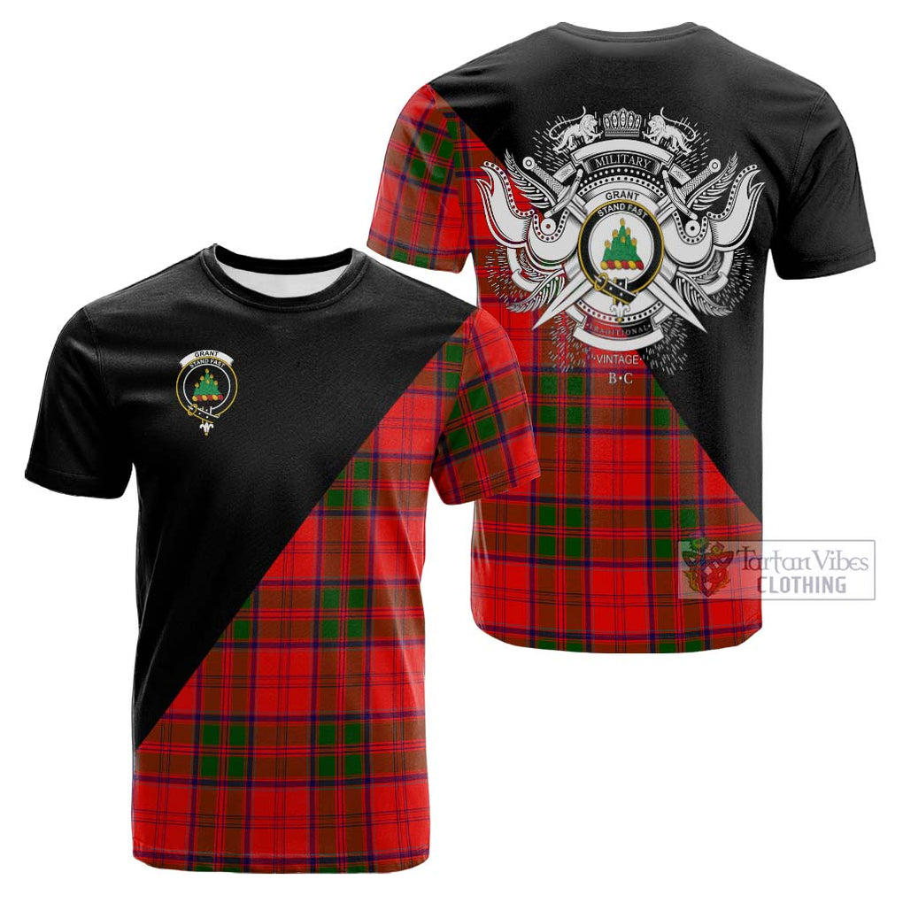 Tartan Vibes Clothing Grant Modern Tartan Cotton T-shirt with Family Crest and Military Logo Style