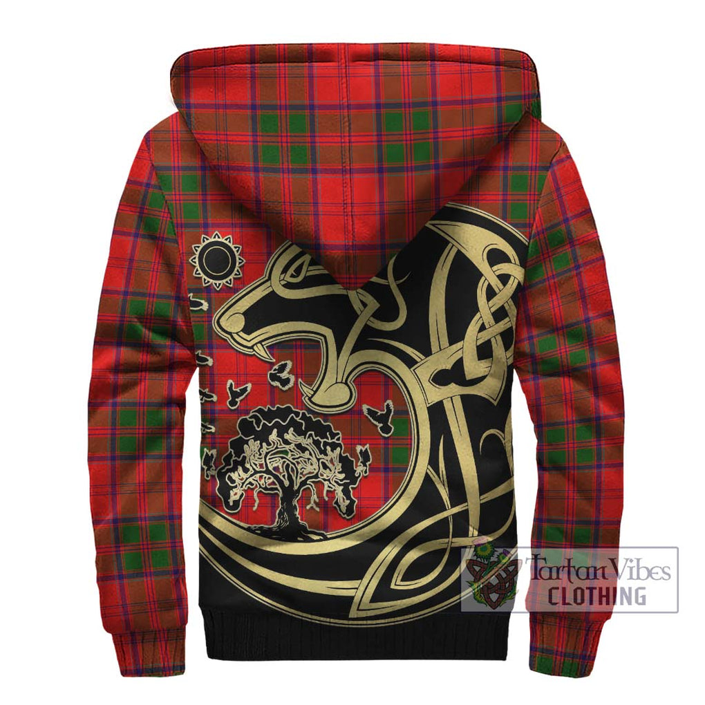 Grant Modern Tartan Sherpa Hoodie with Family Crest Celtic Wolf Style - Tartan Vibes Clothing