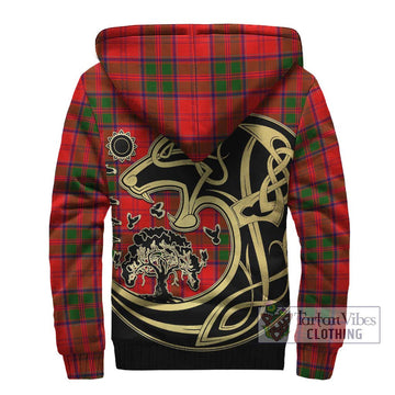 Grant Modern Tartan Sherpa Hoodie with Family Crest Celtic Wolf Style