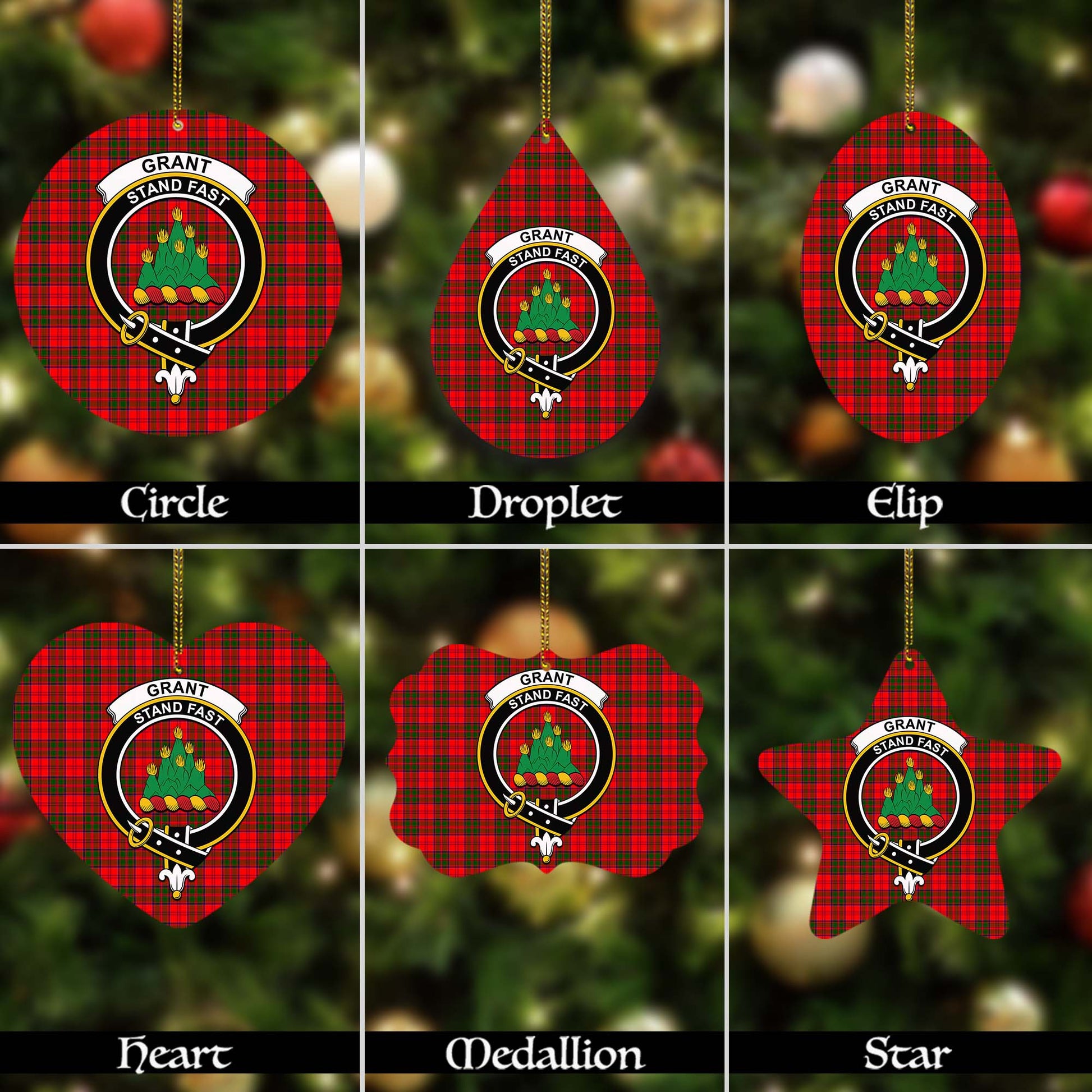 Grant Modern Tartan Christmas Ornaments with Family Crest - Tartanvibesclothing