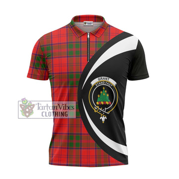 Grant Modern Tartan Zipper Polo Shirt with Family Crest Circle Style