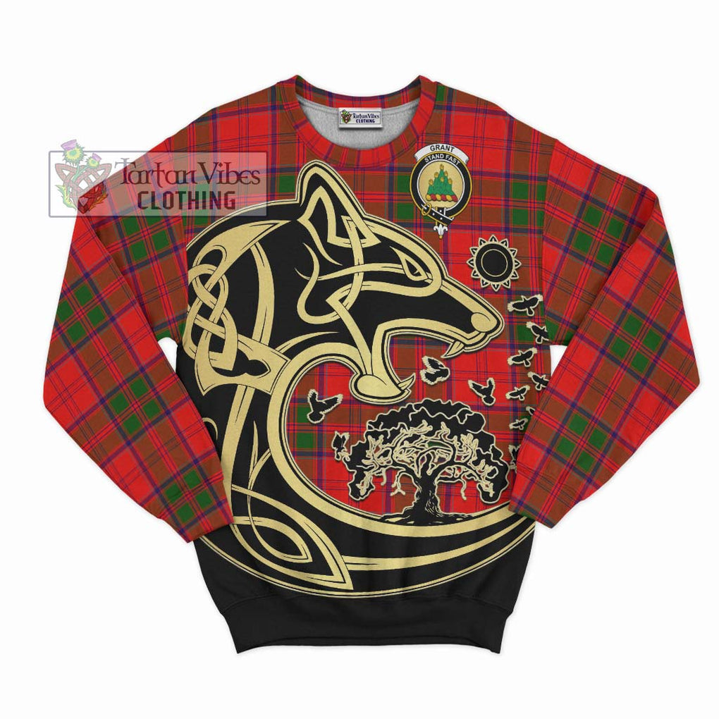 Grant Modern Tartan Sweatshirt with Family Crest Celtic Wolf Style - Tartan Vibes Clothing