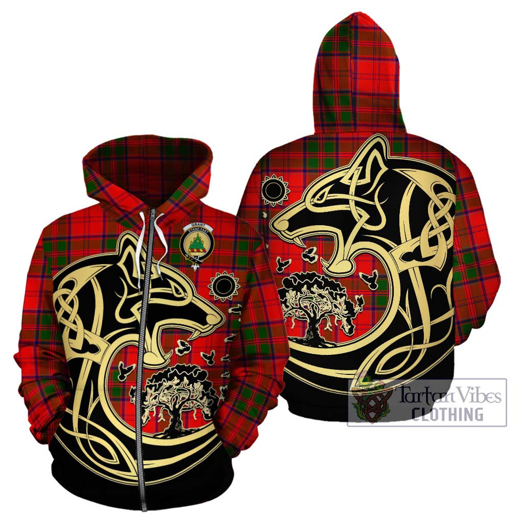 Grant Modern Tartan Hoodie with Family Crest Celtic Wolf Style - Tartan Vibes Clothing