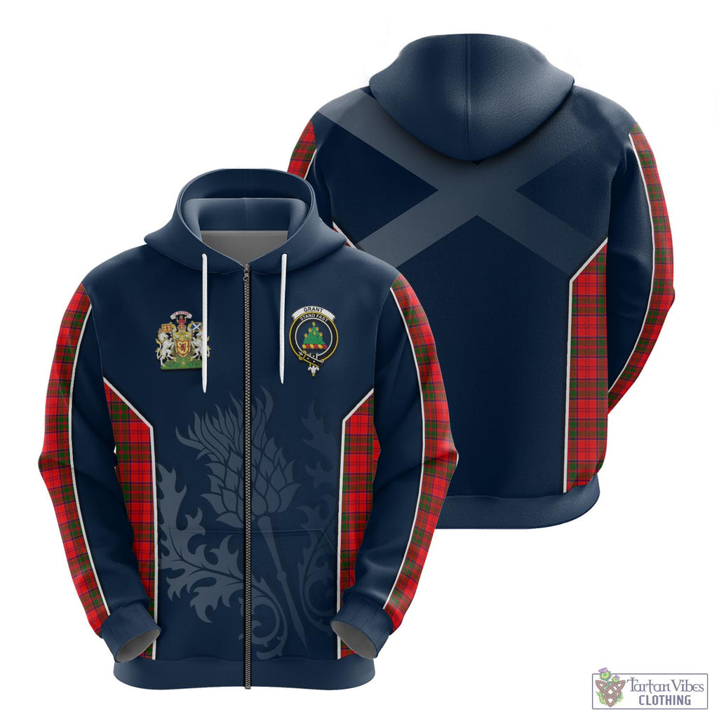 Tartan Vibes Clothing Grant Modern Tartan Hoodie with Family Crest and Scottish Thistle Vibes Sport Style