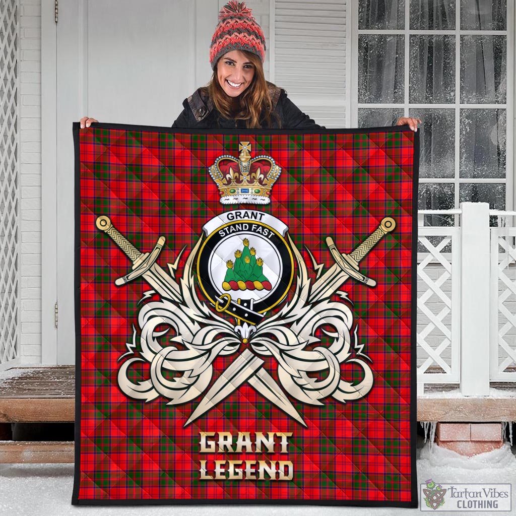 Tartan Vibes Clothing Grant Modern Tartan Quilt with Clan Crest and the Golden Sword of Courageous Legacy