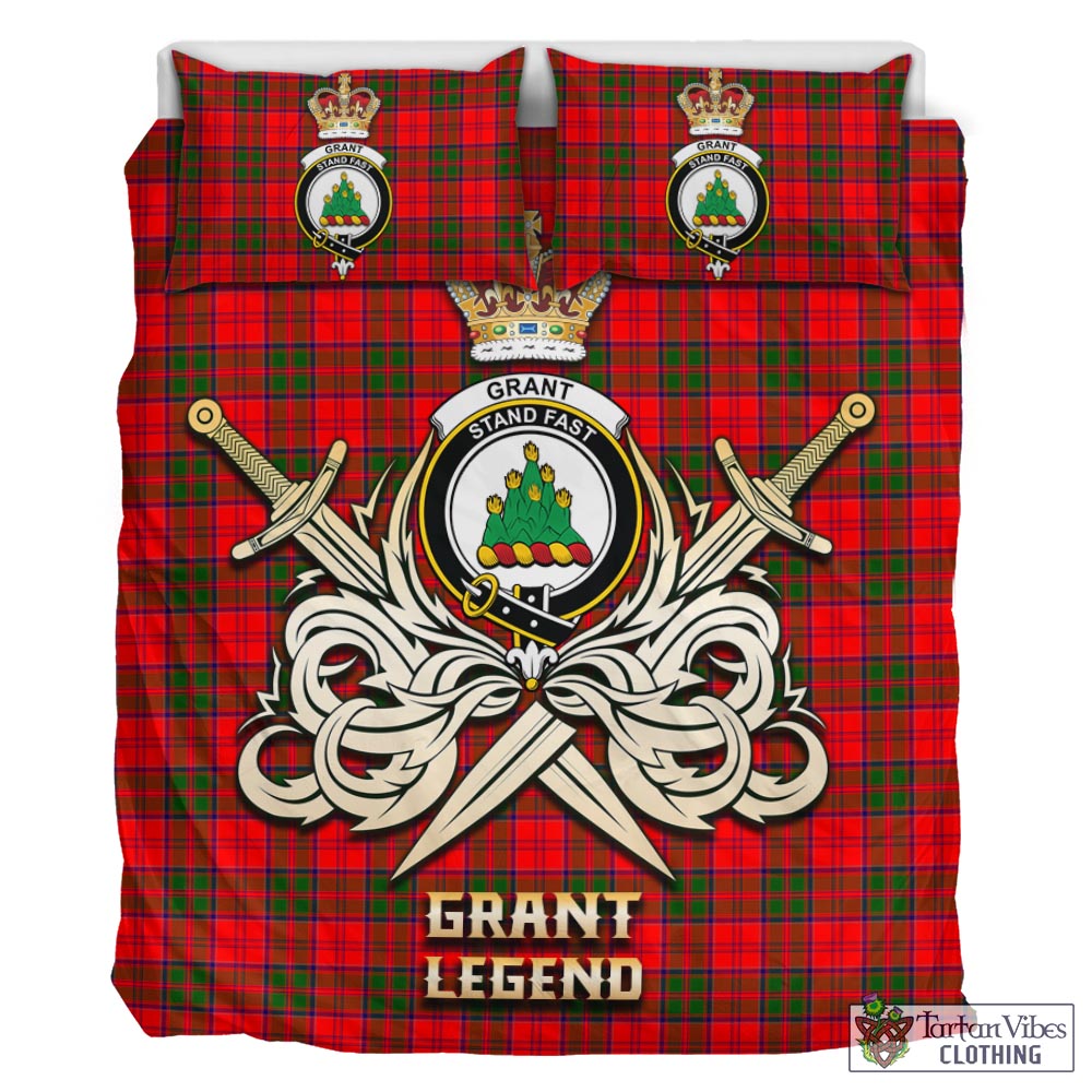 Tartan Vibes Clothing Grant Modern Tartan Bedding Set with Clan Crest and the Golden Sword of Courageous Legacy