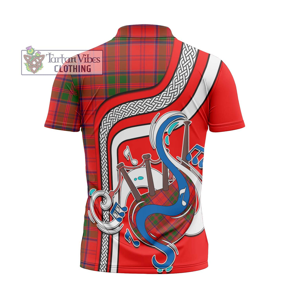 Grant Modern Tartan Zipper Polo Shirt with Epic Bagpipe Style - Tartanvibesclothing Shop