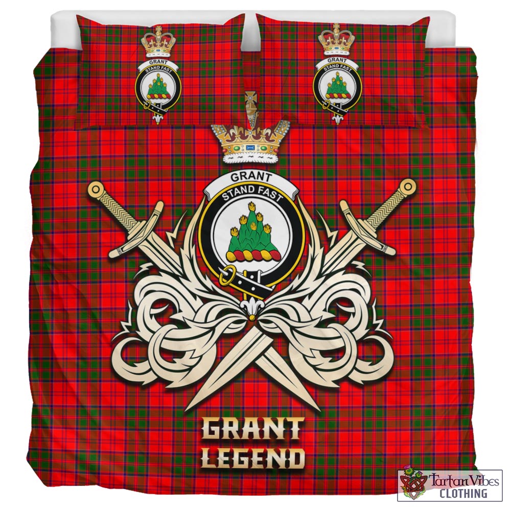 Tartan Vibes Clothing Grant Modern Tartan Bedding Set with Clan Crest and the Golden Sword of Courageous Legacy