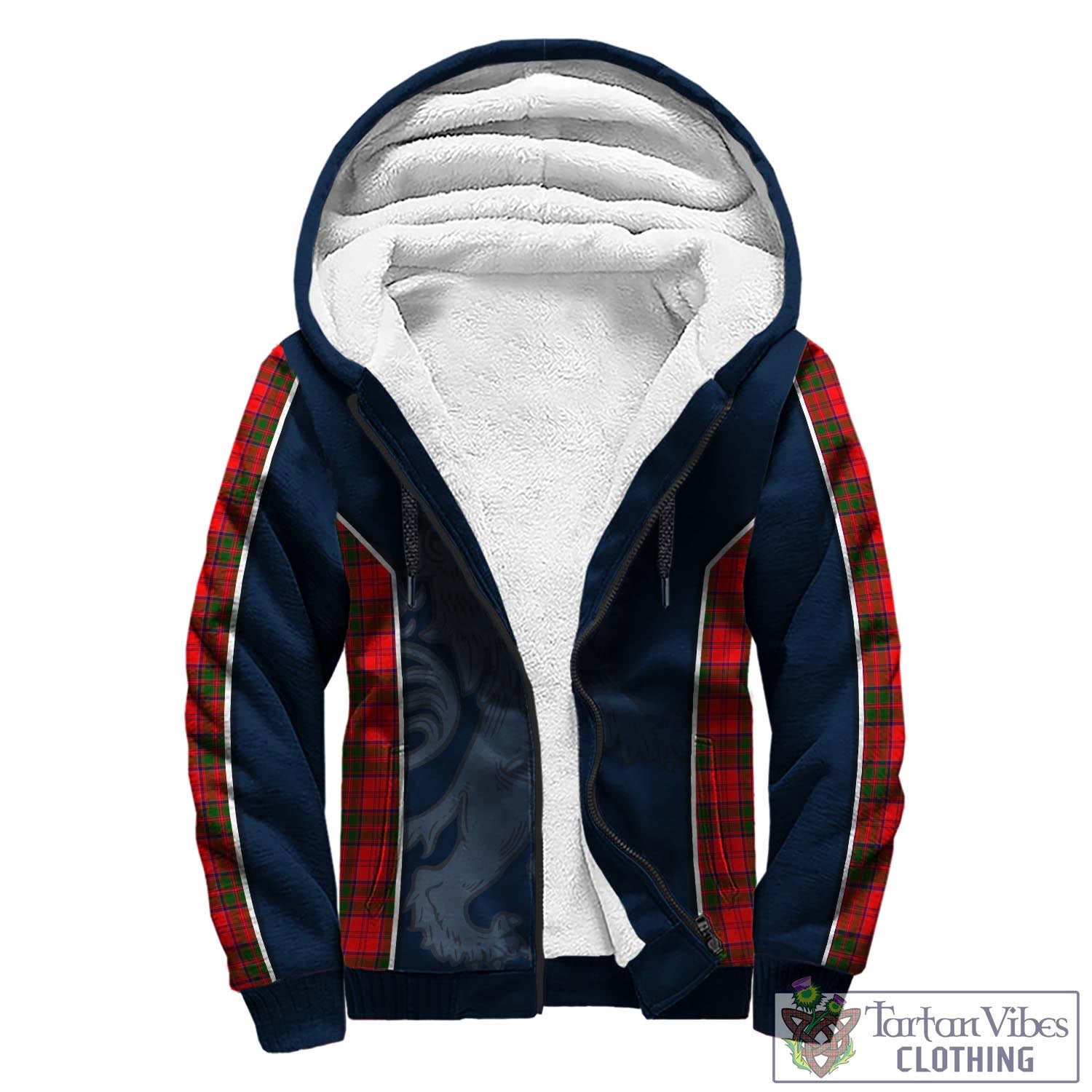 Tartan Vibes Clothing Grant Modern Tartan Sherpa Hoodie with Family Crest and Lion Rampant Vibes Sport Style