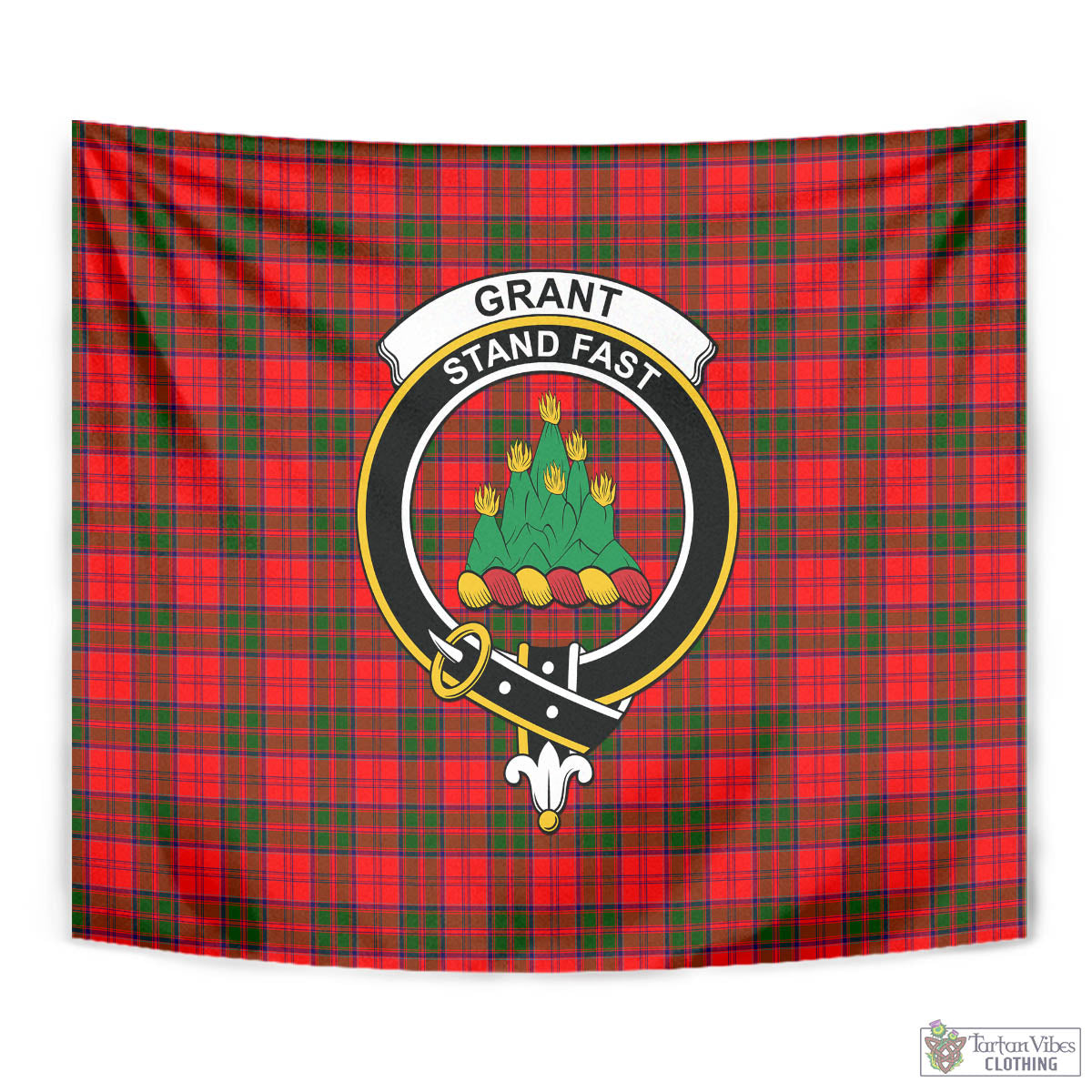 Tartan Vibes Clothing Grant Modern Tartan Tapestry Wall Hanging and Home Decor for Room with Family Crest