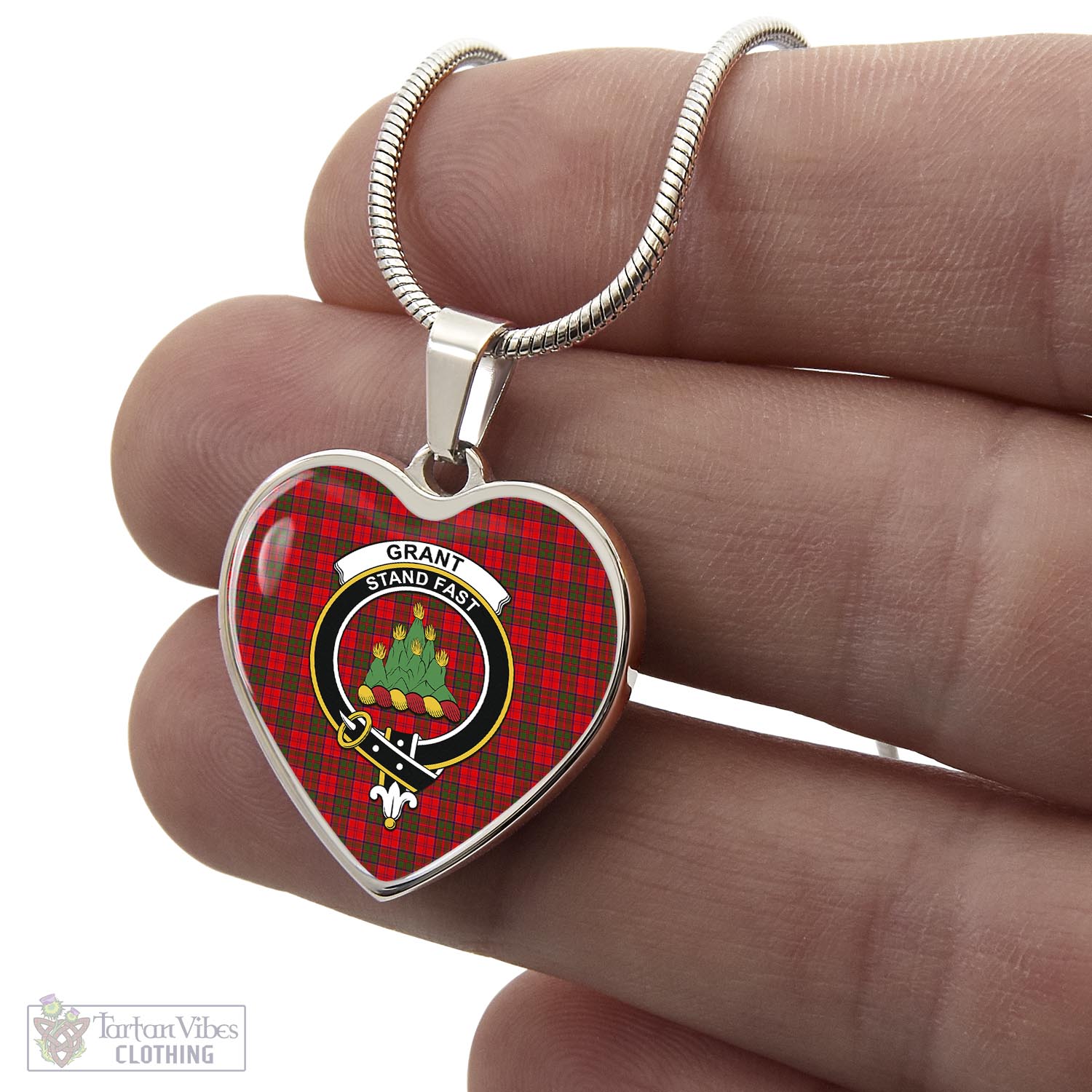 Tartan Vibes Clothing Grant Modern Tartan Heart Necklace with Family Crest