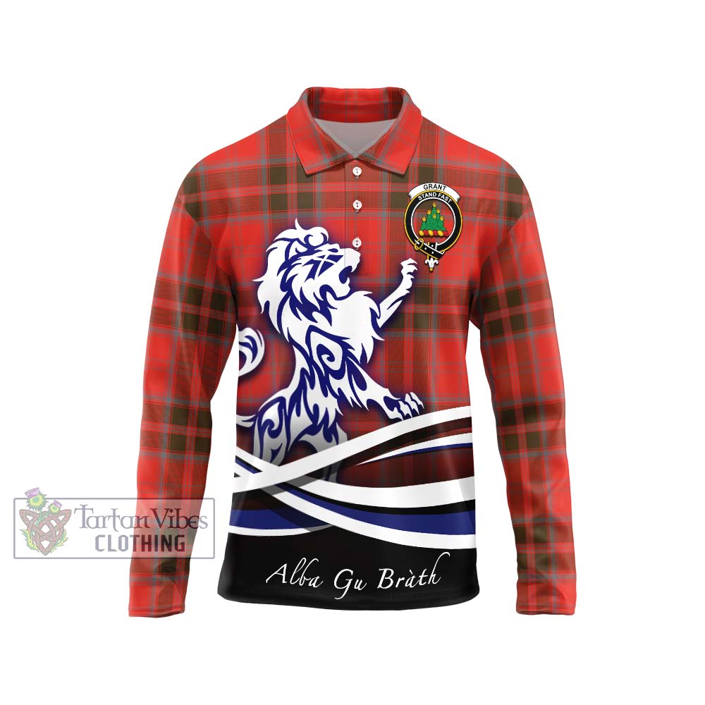 Grant Weathered Tartan Long Sleeve Polo Shirt with Alba Gu Brath Regal Lion Emblem Unisex - Tartanvibesclothing Shop