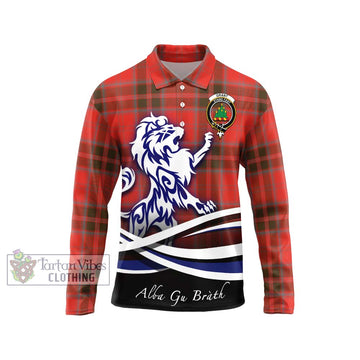 Grant Weathered Tartan Long Sleeve Polo Shirt with Alba Gu Brath Regal Lion Emblem