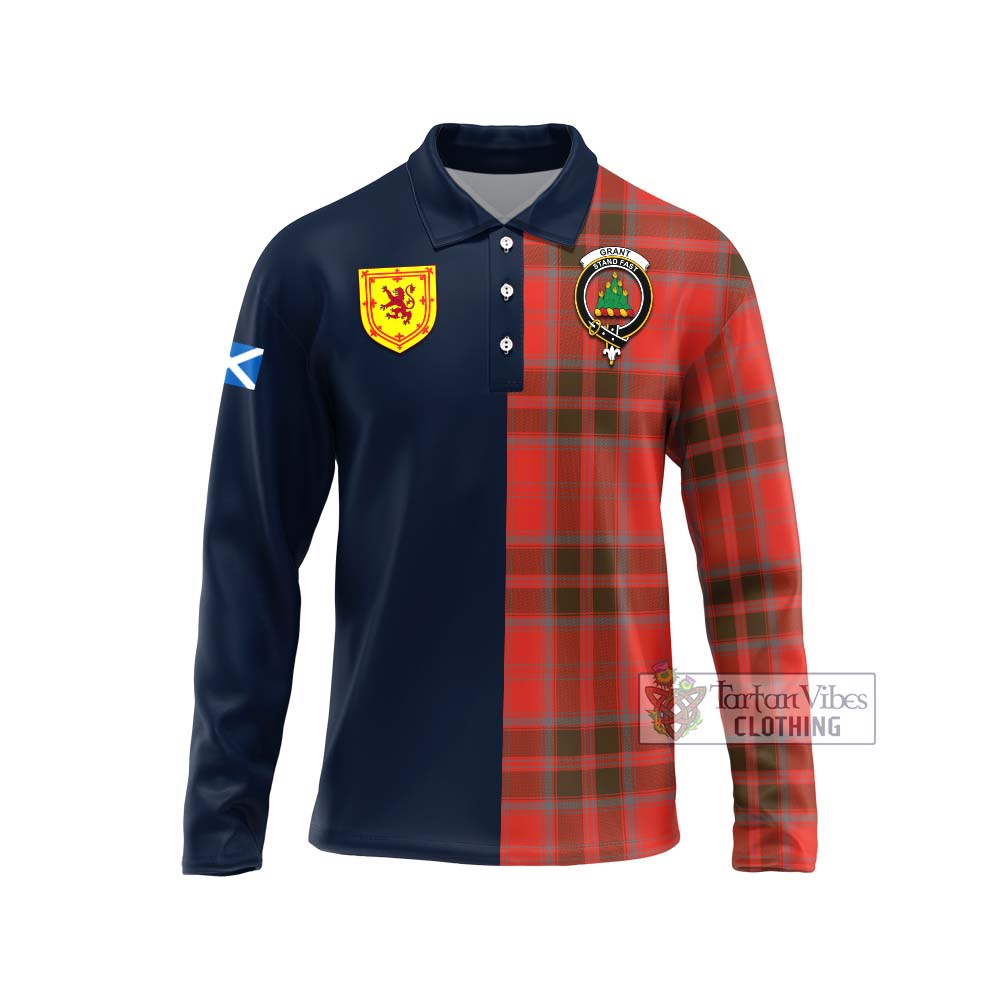 Tartan Vibes Clothing Grant Weathered Tartan Long Sleeve Polo Shirt with Scottish Lion Royal Arm Half Style