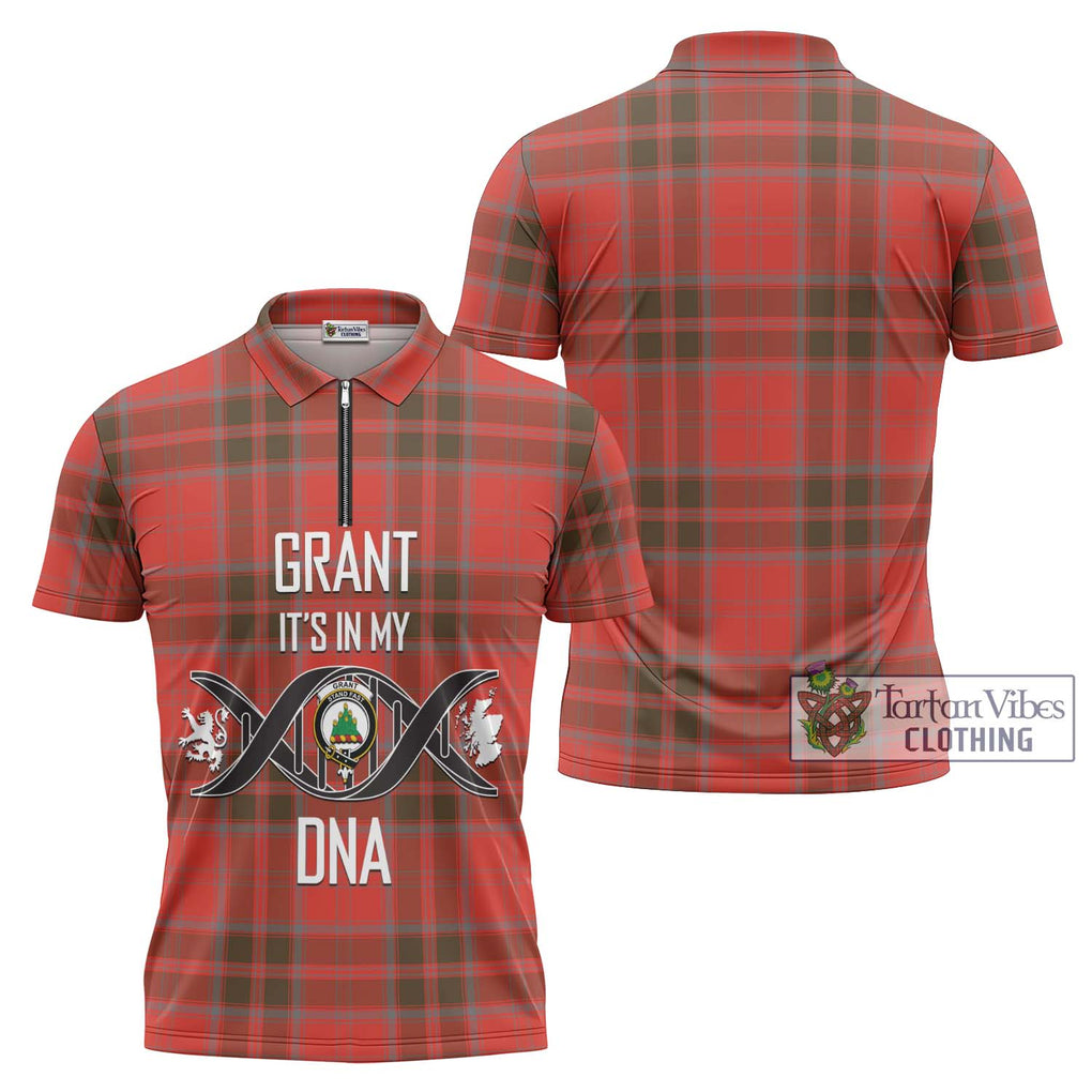 Grant Weathered Tartan Zipper Polo Shirt with Family Crest DNA In Me Style Unisex - Tartanvibesclothing Shop