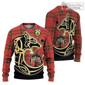 Grant Weathered Tartan Ugly Sweater with Family Crest Celtic Wolf Style