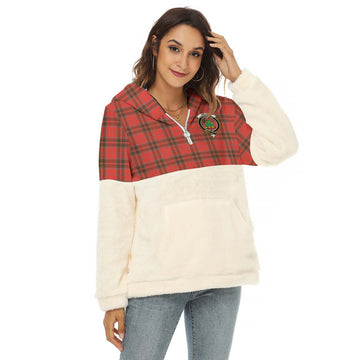 Grant Weathered Tartan Women's Borg Fleece Hoodie With Half Zip with Family Crest