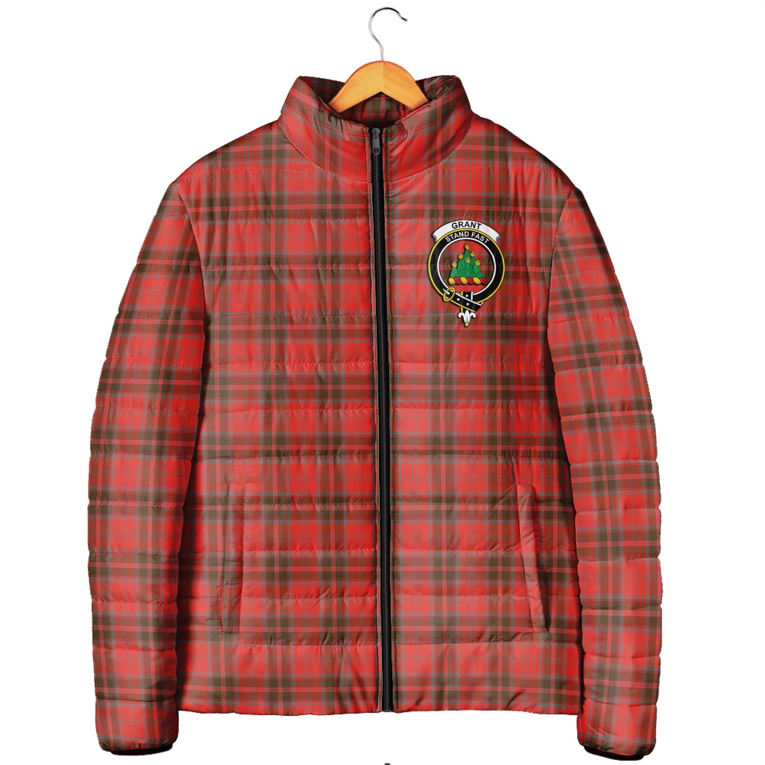 Grant Weathered Tartan Padded Jacket with Family Crest Men's Padded Jacket - Tartan Vibes Clothing